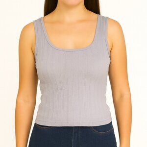 SASA Grey Textured Tank Top Built-In Bra Shelf Camisole Stretch One Size S–L NWO